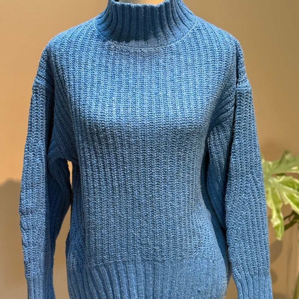 Anthropologie Maeve Oversized Blue Mock Neck Sweater,Size S